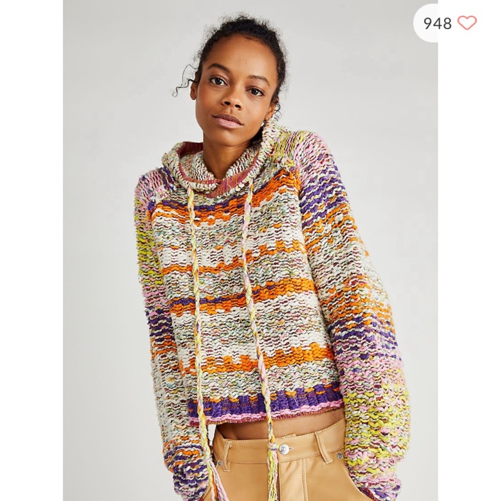 Free People multi-color cotton blend hoodie sz small